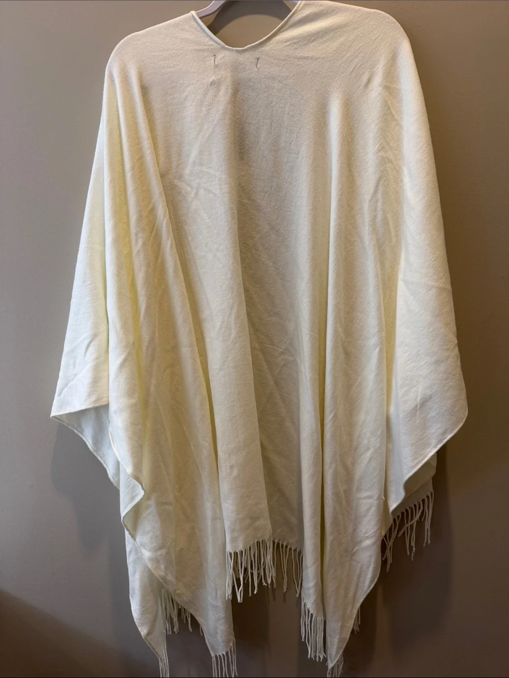 Adrienne Vittadini So Soft Fringe Ruana Wrap in Ivory, One Size NWT